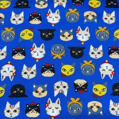 Cats by Sevenberry Cotton Oxford Fabric, Blue