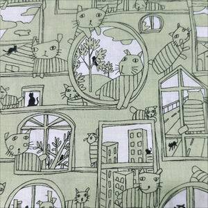 Cats in Windows Cotton Lawn Fabric by Hokkoh, Green, Imported from Japan