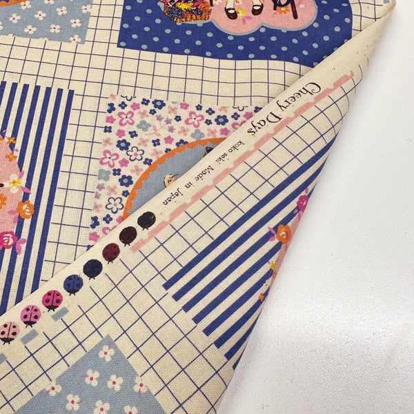 Cheery Days by Koko Seki Cotton Fabric, Retro Sewing Girls - Blue, Imported from Japan