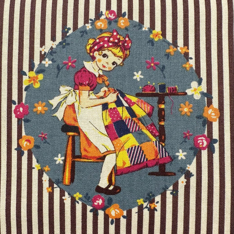 Cheery Days by Koko Seki Cotton Fabric, Retro Sewing Girls - Mustard, Imported from Japan