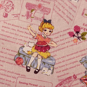 Cheery Days by Koko Seki Cotton Fabric, Retro Sewing Girls Toss, Pink