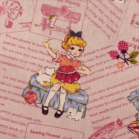 Cheery Days by Koko Seki Cotton Fabric, Retro Sewing Girls Toss, Pink