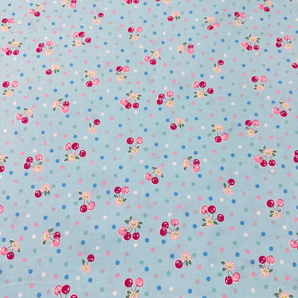 Cherry Drop in Blue By Atsuko Matsuyama Cotton Fabric, Yuwa Fabrics 30's Collection