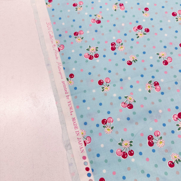 Cherry Drop in Blue By Atsuko Matsuyama Cotton Fabric, Yuwa Fabrics 30's Collection