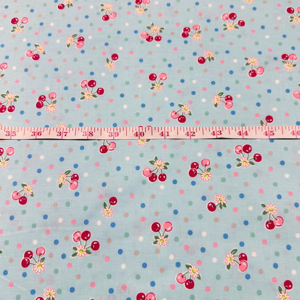 Cherry Drop in Blue By Atsuko Matsuyama Cotton Fabric, Yuwa Fabrics 30's Collection