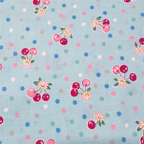 Cherry Drop in Blue By Atsuko Matsuyama Cotton Fabric, Yuwa Fabrics 30's Collection