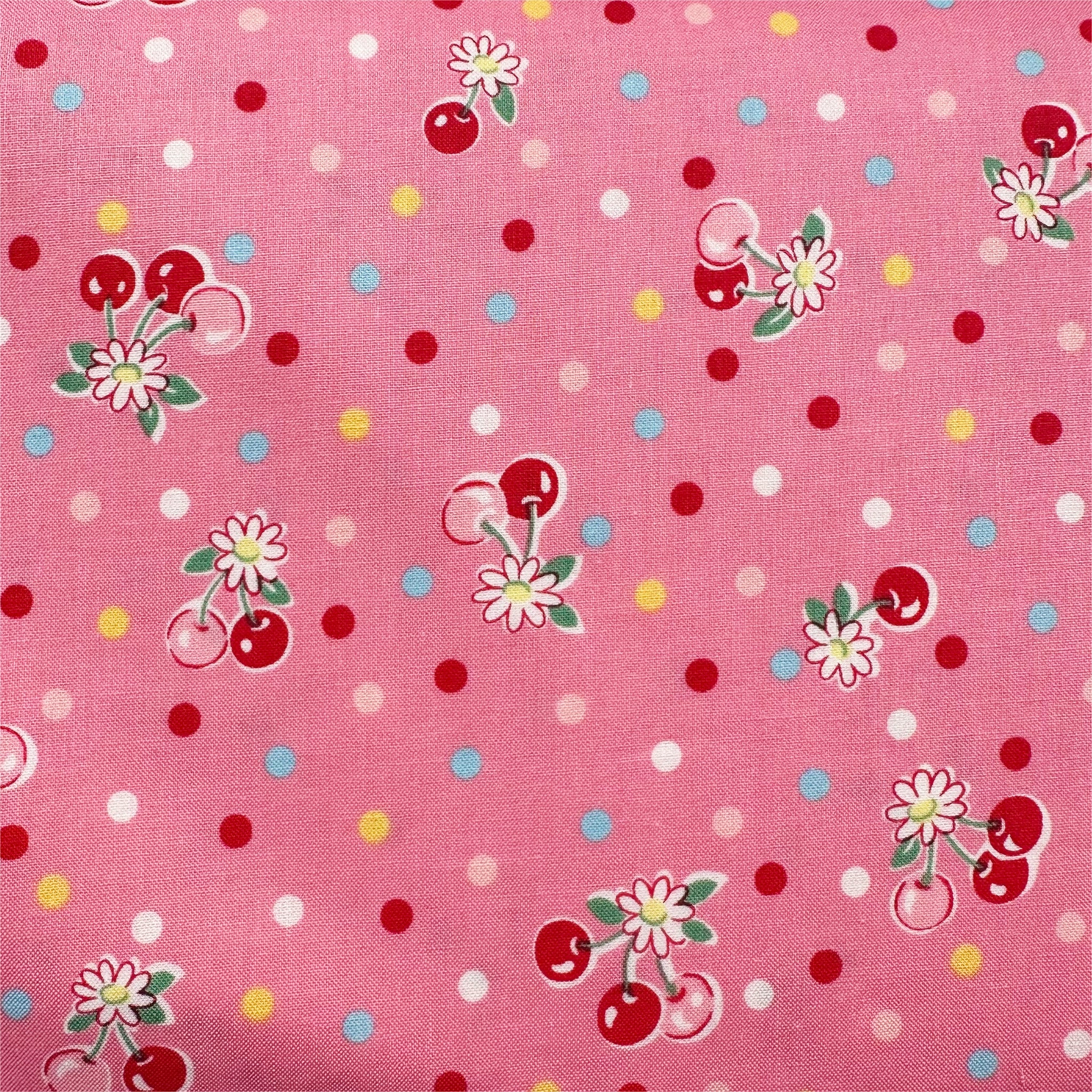 Cherry Drop in Pink By Atsuko Matsuyama Cotton Fabric, Yuwa Fabrics 30's Collection