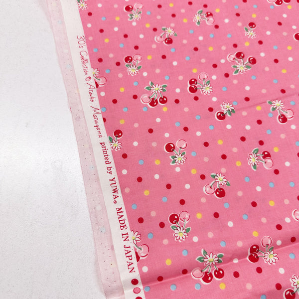 Cherry Drop in Pink By Atsuko Matsuyama Cotton Fabric, Yuwa Fabrics 30's Collection