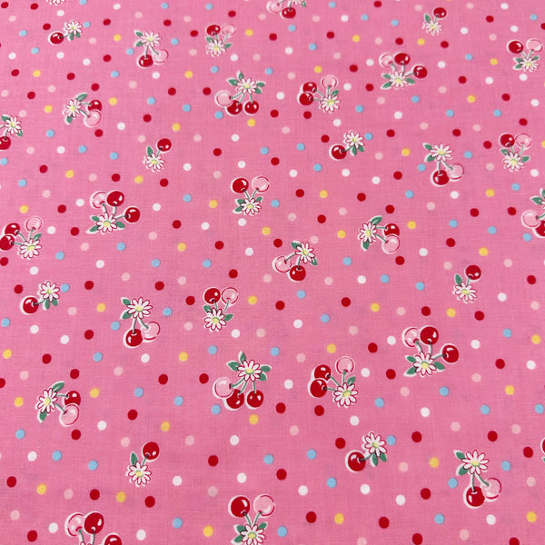 Cherry Drop in Pink By Atsuko Matsuyama Cotton Fabric, Yuwa Fabrics 30's Collection
