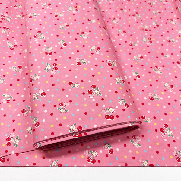 Cherry Drop in Pink By Atsuko Matsuyama Cotton Fabric, Yuwa Fabrics 30's Collection