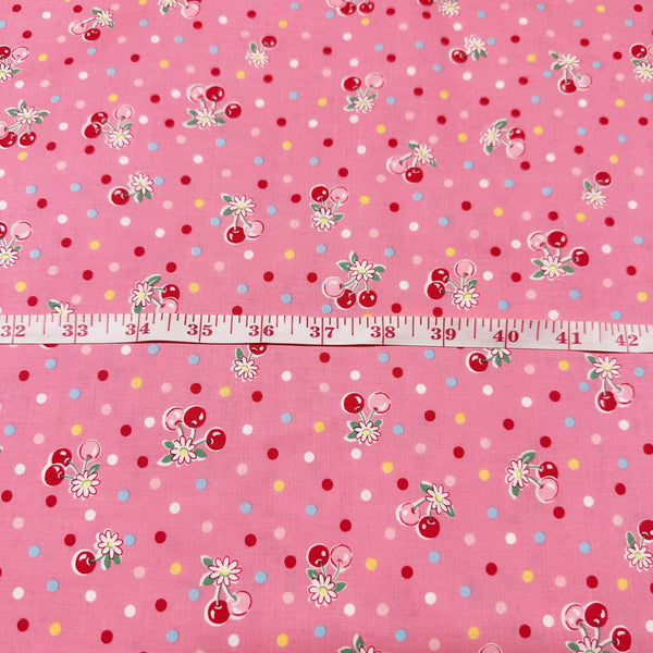 Cherry Drop in Pink By Atsuko Matsuyama Cotton Fabric, Yuwa Fabrics 30's Collection