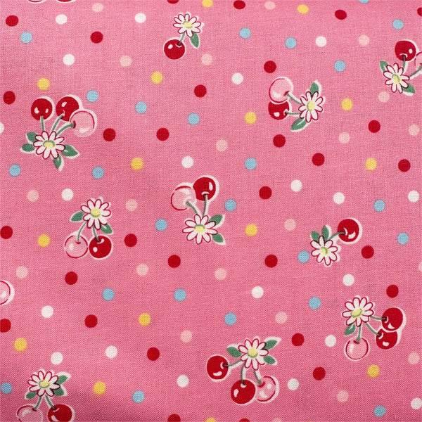 Cherry Drop in Pink By Atsuko Matsuyama Cotton Fabric, Yuwa Fabrics 30's Collection