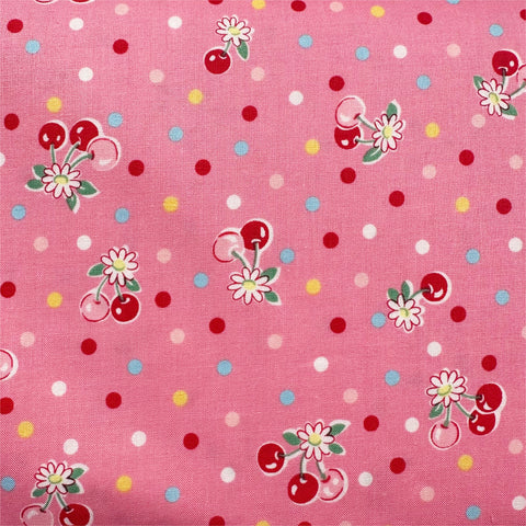 Cherry Drop in Pink By Atsuko Matsuyama Cotton Fabric, Yuwa Fabrics 30's Collection