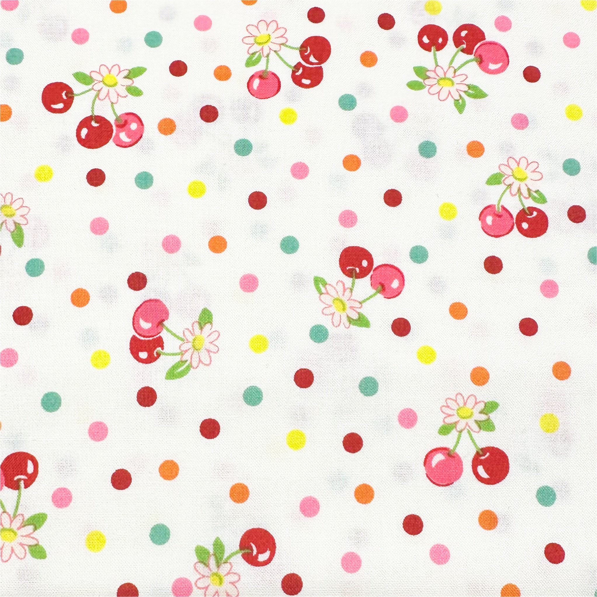 Cherry Drop in White By Atsuko Matsuyama Cotton Fabric, Yuwa Fabrics 30's Collection