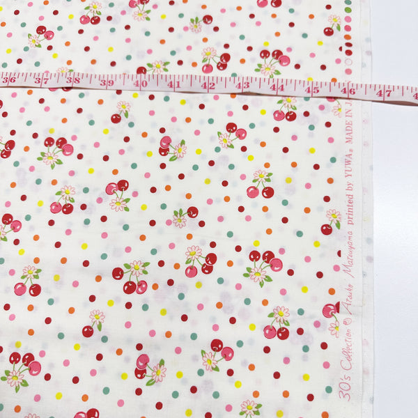 Cherry Drop in White By Atsuko Matsuyama Cotton Fabric, Yuwa Fabrics 30's Collection