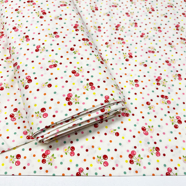 Cherry Drop in White By Atsuko Matsuyama Cotton Fabric, Yuwa Fabrics 30's Collection