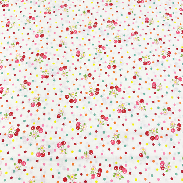 Cherry Drop in White By Atsuko Matsuyama Cotton Fabric, Yuwa Fabrics 30's Collection