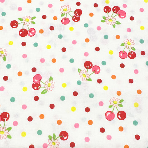 Cherry Drop in White By Atsuko Matsuyama Cotton Fabric, Yuwa Fabrics 30's Collection