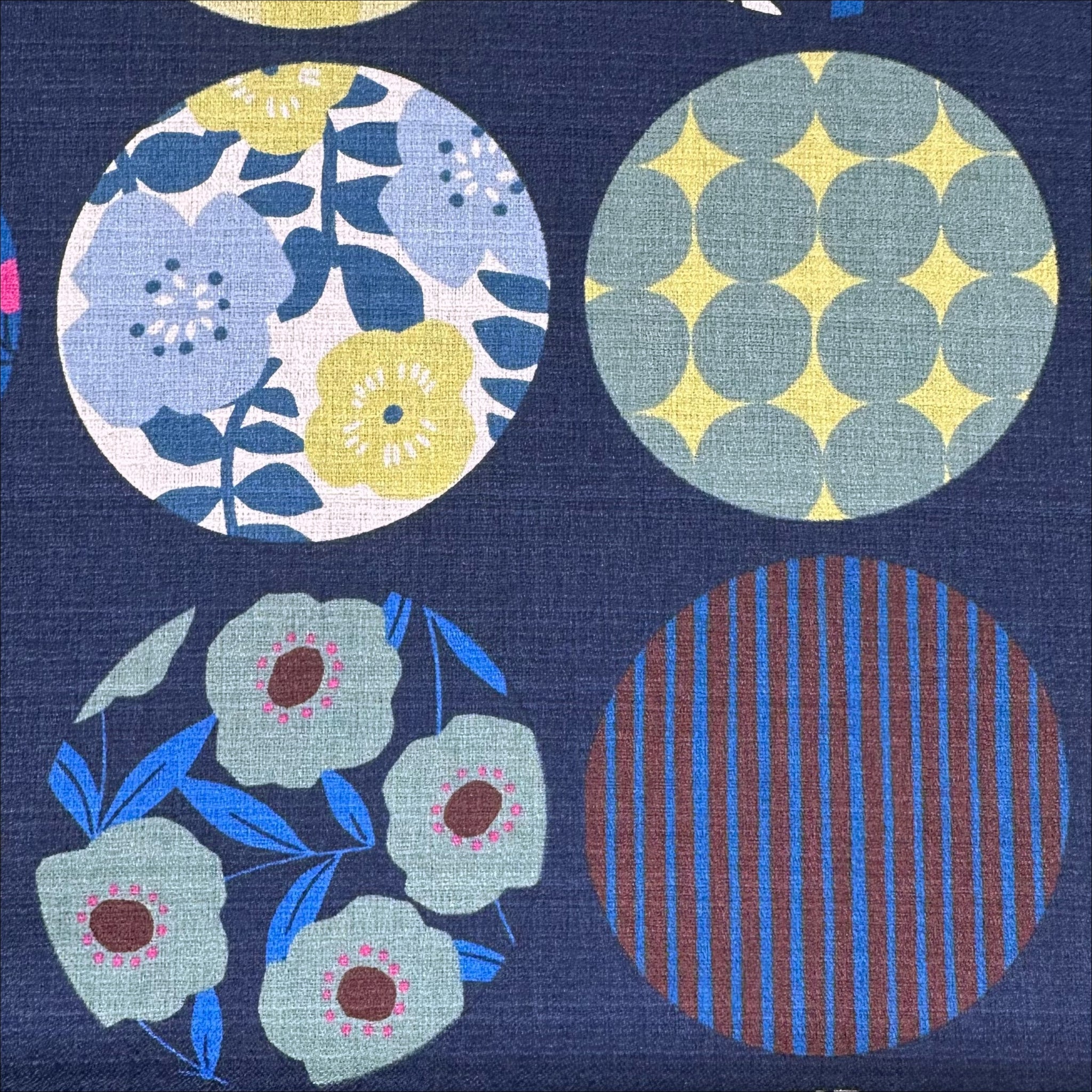Circle Flower Cotton DOBBY Fabric by Miori Collection, Imported from Japan, Blue