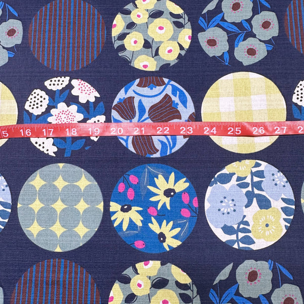 Circle Flower Cotton DOBBY Fabric by Miori Collection, Imported from Japan, Blue