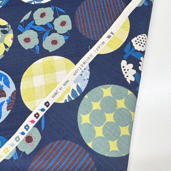 Circle Flower Cotton DOBBY Fabric by Miori Collection, Imported from Japan, Blue