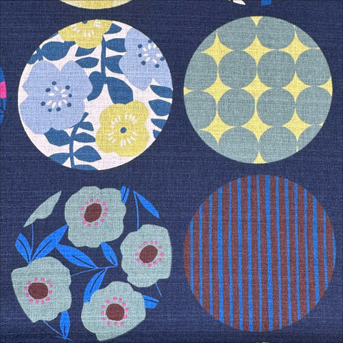 Circle Flower Cotton DOBBY Fabric by Miori Collection, Imported from Japan, Blue
