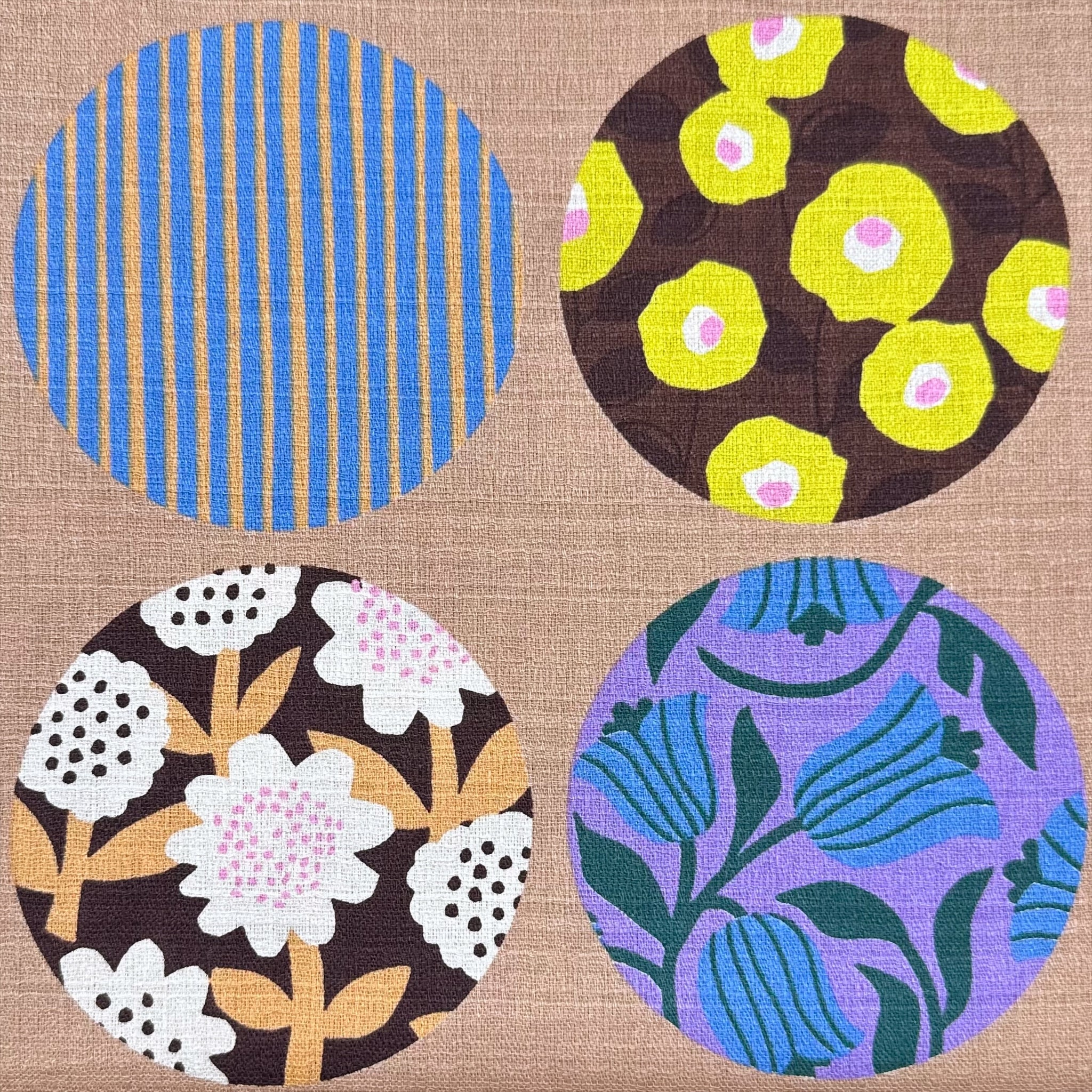 Circle Flower Cotton DOBBY Fabric by Miori Collection, Imported from Japan, Caramel