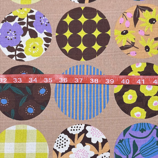 Circle Flower Cotton DOBBY Fabric by Miori Collection, Imported from Japan, Caramel