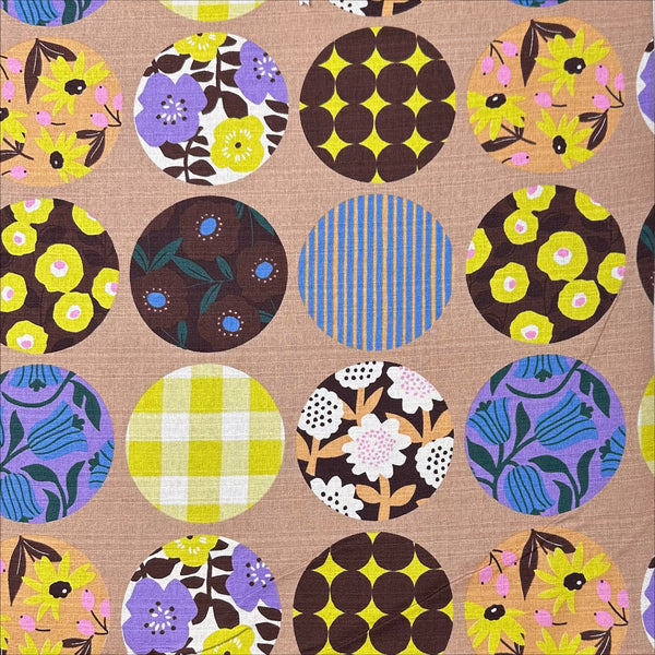 Circle Flower Cotton DOBBY Fabric by Miori Collection, Imported from Japan, Caramel