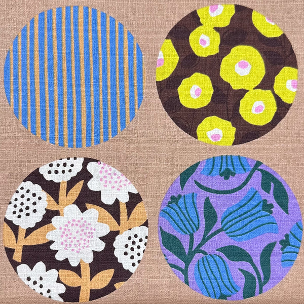 Circle Flower Cotton DOBBY Fabric by Miori Collection, Imported from Japan, Caramel
