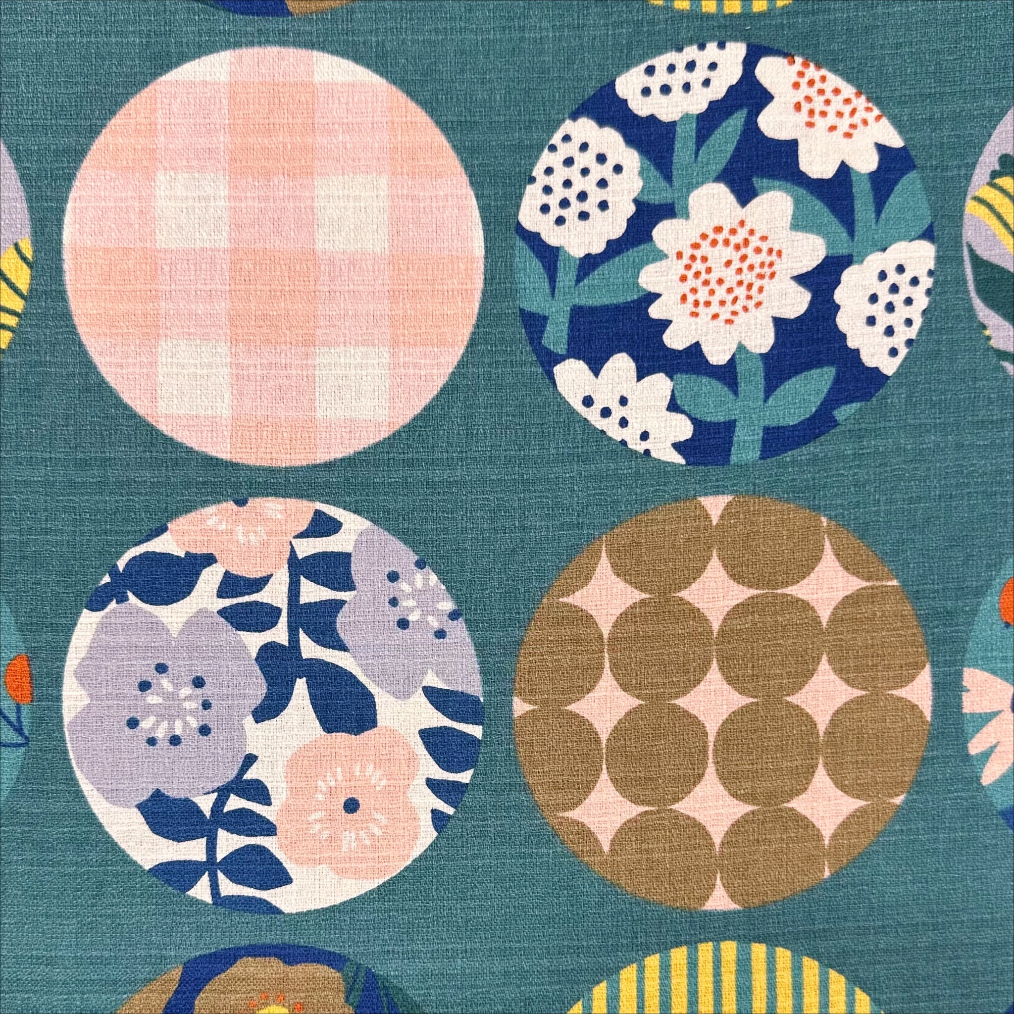 Circle Flower Cotton DOBBY Fabric by Miori Collection, Imported from Japan, Green