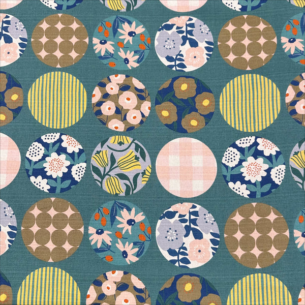 Circle Flower Cotton DOBBY Fabric by Miori Collection, Imported from Japan, Green