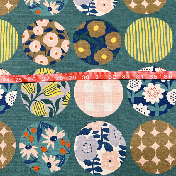 Circle Flower Cotton DOBBY Fabric by Miori Collection, Imported from Japan, Green