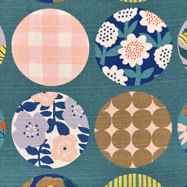 Circle Flower Cotton DOBBY Fabric by Miori Collection, Imported from Japan, Green