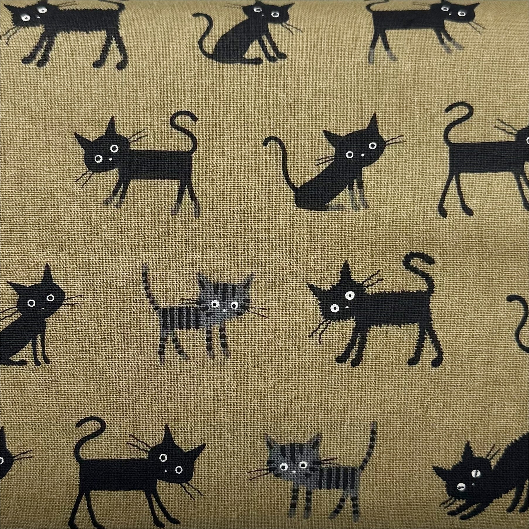 Coco Land Cats Canvas Fabric, 80 Cotton 20 Linen, Imported from Japan, Medium Kitties on Brown Cocoland by Kisa