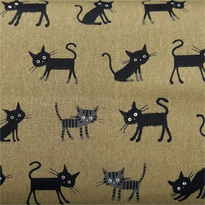 Coco Land Cats Canvas Fabric, 80 Cotton 20 Linen, Imported from Japan, Medium Kitties on Brown Cocoland by Kisa
