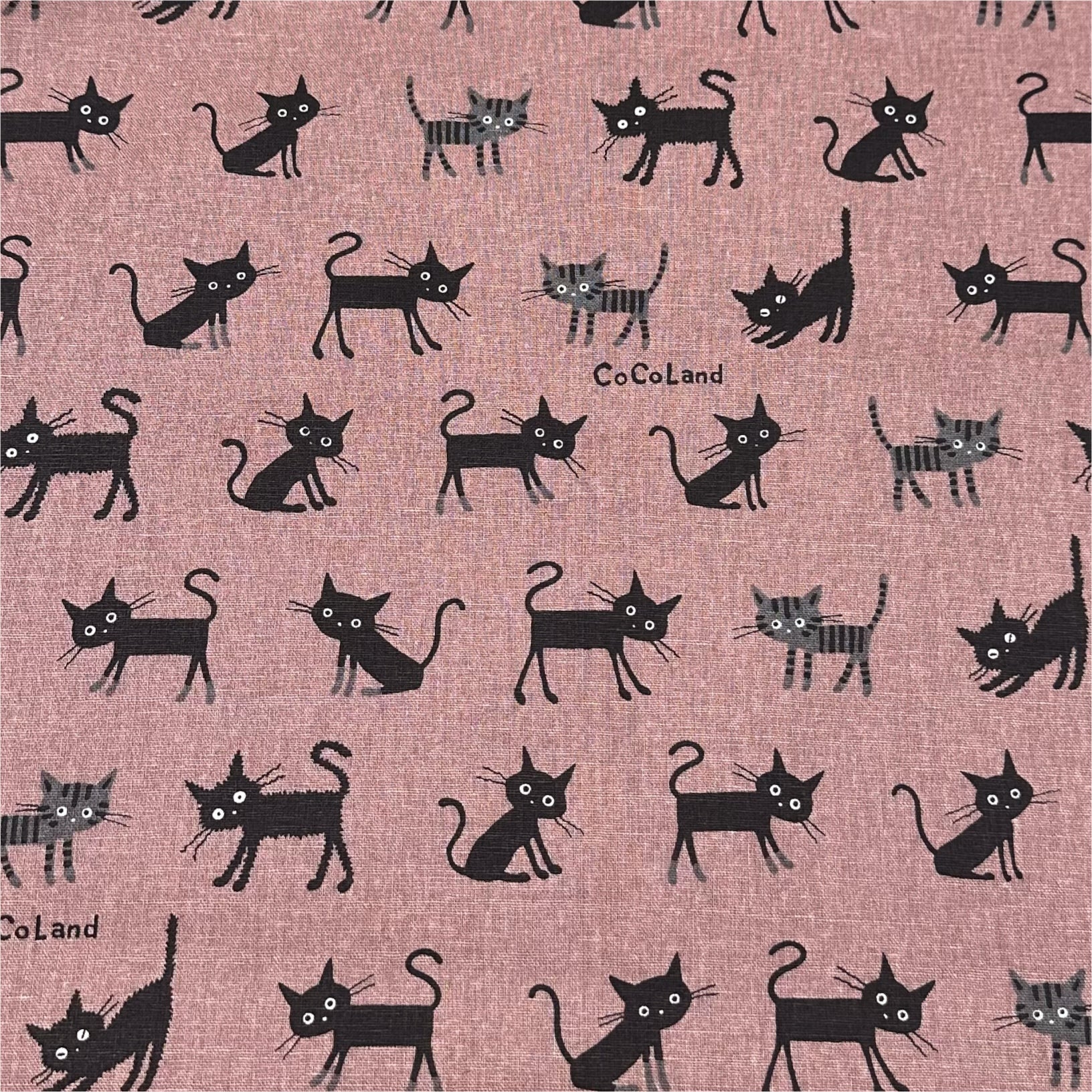 Coco Land Cats Canvas Fabric, 80 Cotton 20 Linen, Imported from Japan, Medium Kitties on Dk Mauve Cocoland by Kisa