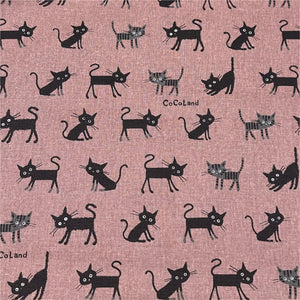 Coco Land Cats Canvas Fabric, 80 Cotton 20 Linen, Imported from Japan, Medium Kitties on Dk Mauve Cocoland by Kisa