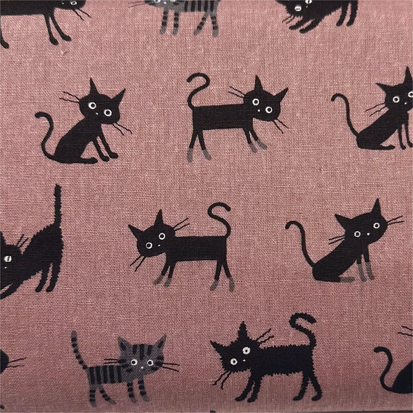 Coco Land Cats Canvas Fabric, 80 Cotton 20 Linen, Imported from Japan, Medium Kitties on Dk Mauve Cocoland by Kisa