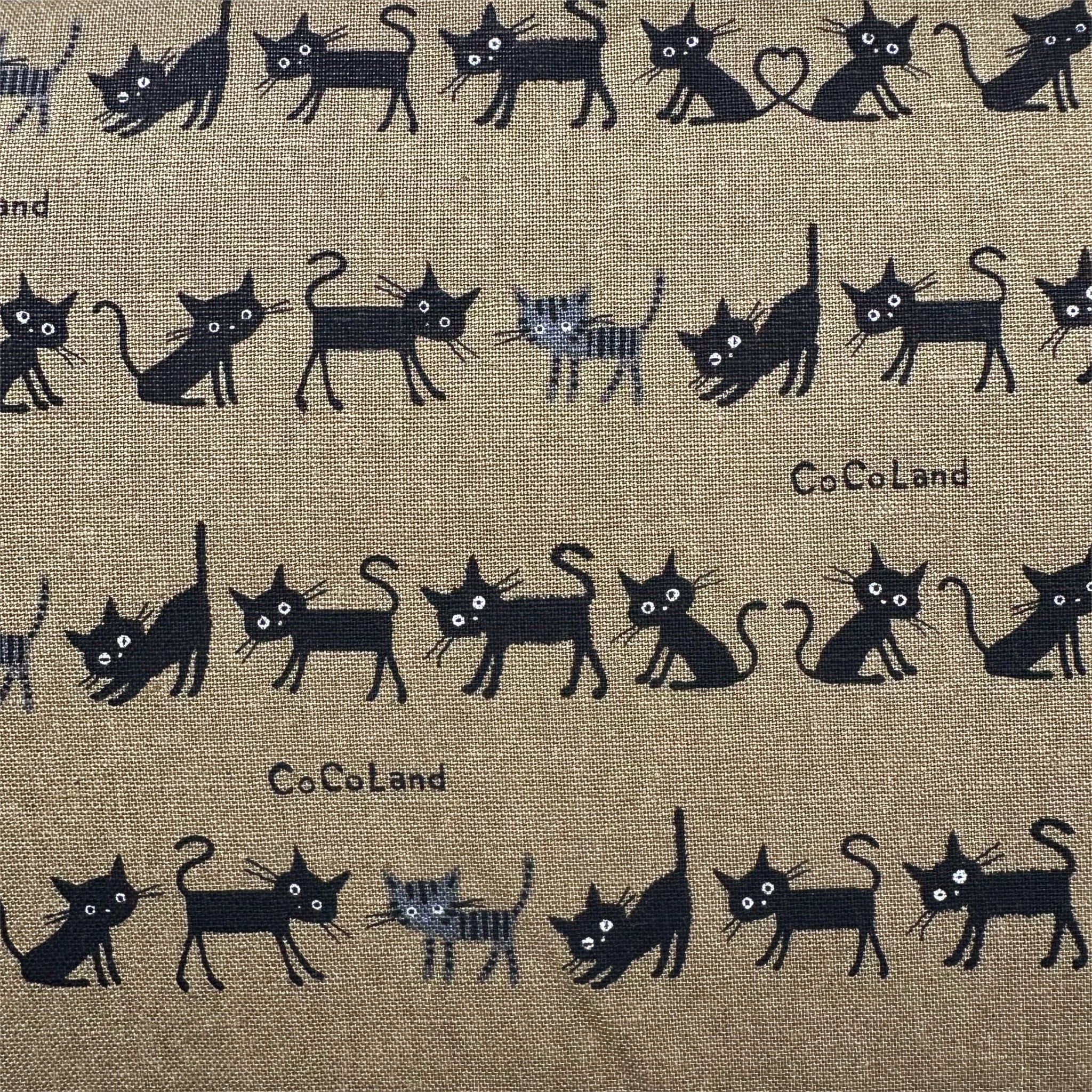 Coco Land Cats Canvas Fabric, 80 Cotton 20 Linen, Imported from Japan, Small Kitties on Brown Cocoland by Kisa