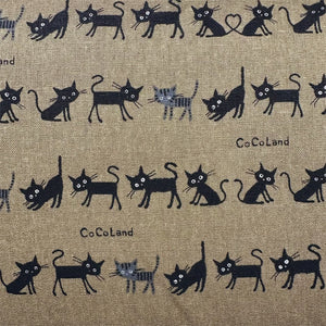 Coco Land Cats Canvas Fabric, 80 Cotton 20 Linen, Imported from Japan, Small Kitties on Brown Cocoland by Kisa