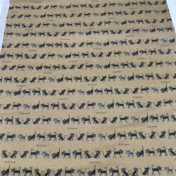 Coco Land Cats Canvas Fabric, 80 Cotton 20 Linen, Imported from Japan, Small Kitties on Brown Cocoland by Kisa