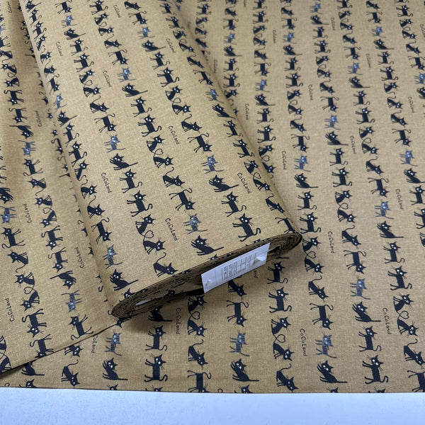 Coco Land Cats Canvas Fabric, 80 Cotton 20 Linen, Imported from Japan, Small Kitties on Brown Cocoland by Kisa