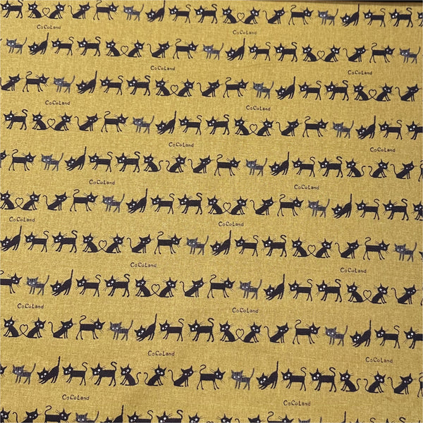 Coco Land Cats Canvas Fabric, 80 Cotton 20 Linen, Imported from Japan, Small Kitties on Golden Mustard Cocoland by Kisa 