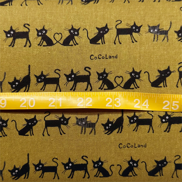 Coco Land Cats Canvas Fabric, 80 Cotton 20 Linen, Imported from Japan, Small Kitties on Golden Mustard Cocoland by Kisa 