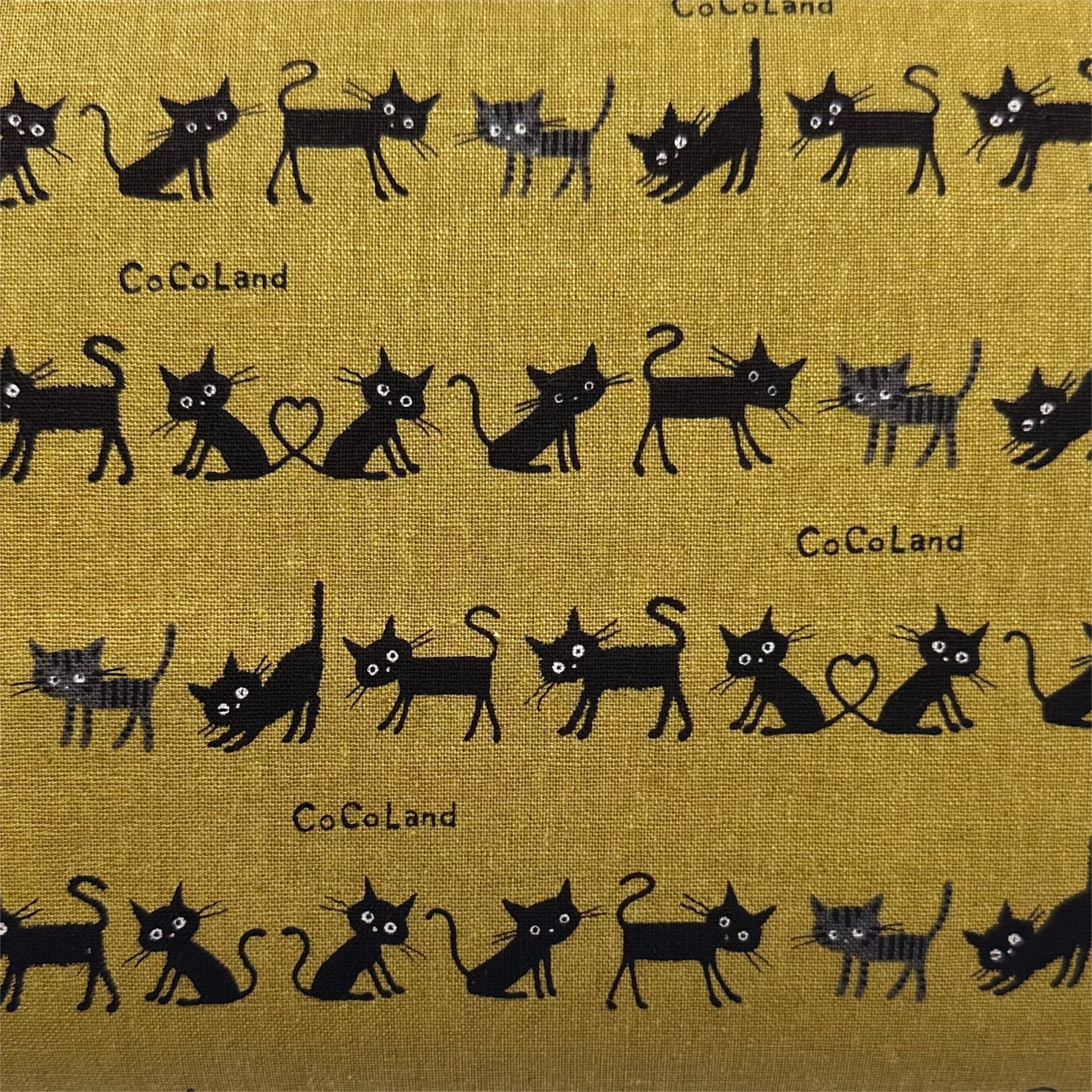 Coco Land Cats Canvas Fabric, 80 Cotton 20 Linen, Imported from Japan, Small Kitties on Golden Mustard Cocoland by Kisa (Copy)
