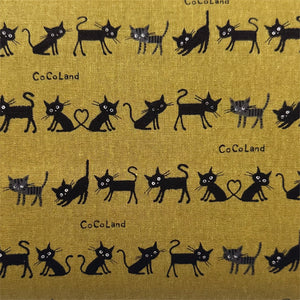 Coco Land Cats Canvas Fabric, 80 Cotton 20 Linen, Imported from Japan, Small Kitties on Golden Mustard Cocoland by Kisa (Copy)