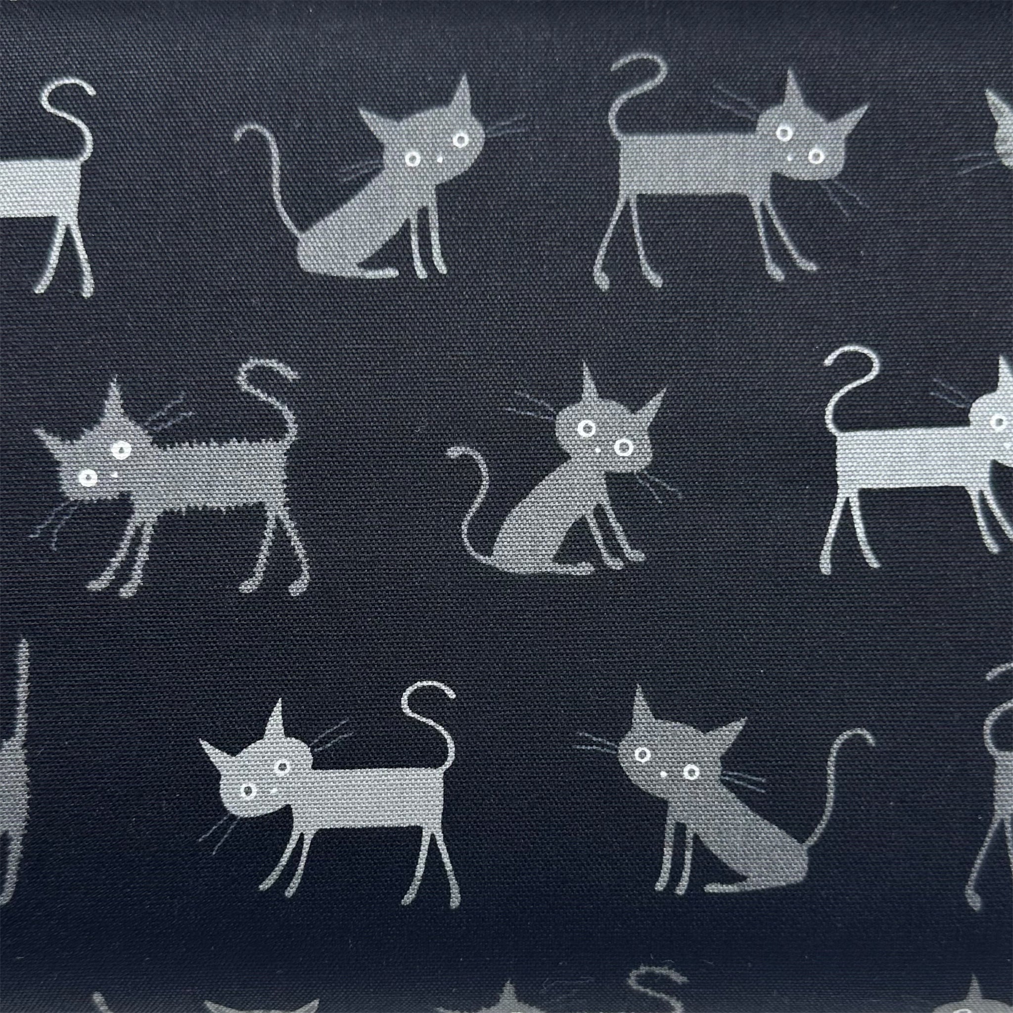 Coco Land Cats Cotton Oxford Fabric, Imported from Japan BTY, Medium Kitties Cocoland by Kisa on Black