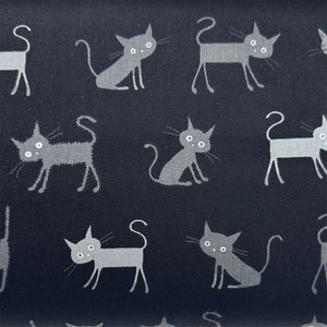 Coco Land Cats Cotton Oxford Fabric, Imported from Japan BTY, Medium Kitties Cocoland by Kisa on Black