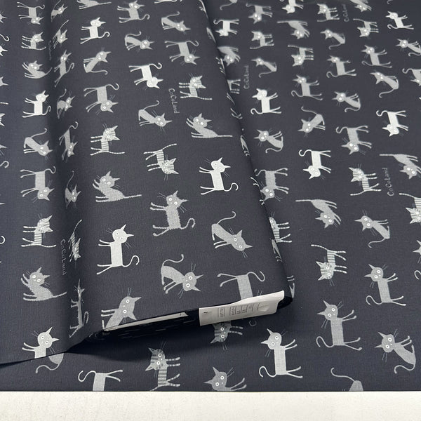 Coco Land Cats Cotton Oxford Fabric, Imported from Japan BTY, Medium Kitties Cocoland by Kisa on Black